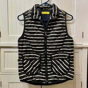 Dee Elle Black and Ivory Striped Puffer Vest